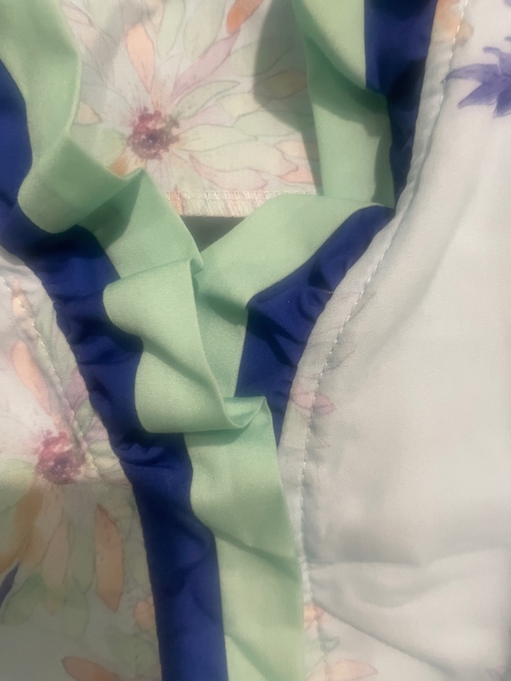 Light Blue Floral Peplum Top with Green and blue Trim - Picture 6 of 8